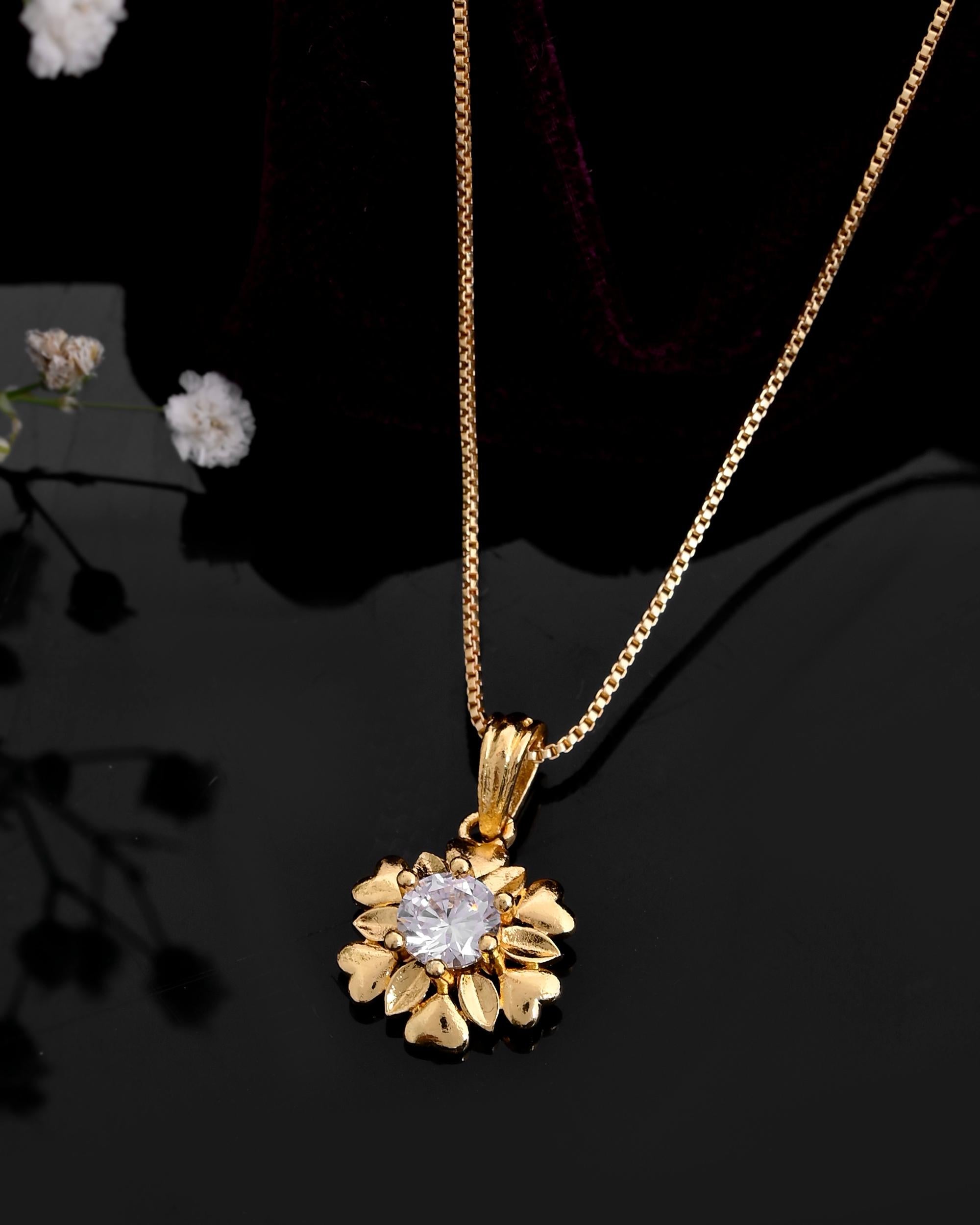 VOJ Gold-Polished Apple Shaped Ad Studded Pendant With Chain