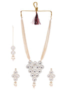 VOJ Gold-Polished Stone With White Beaded Long Jewellery Set