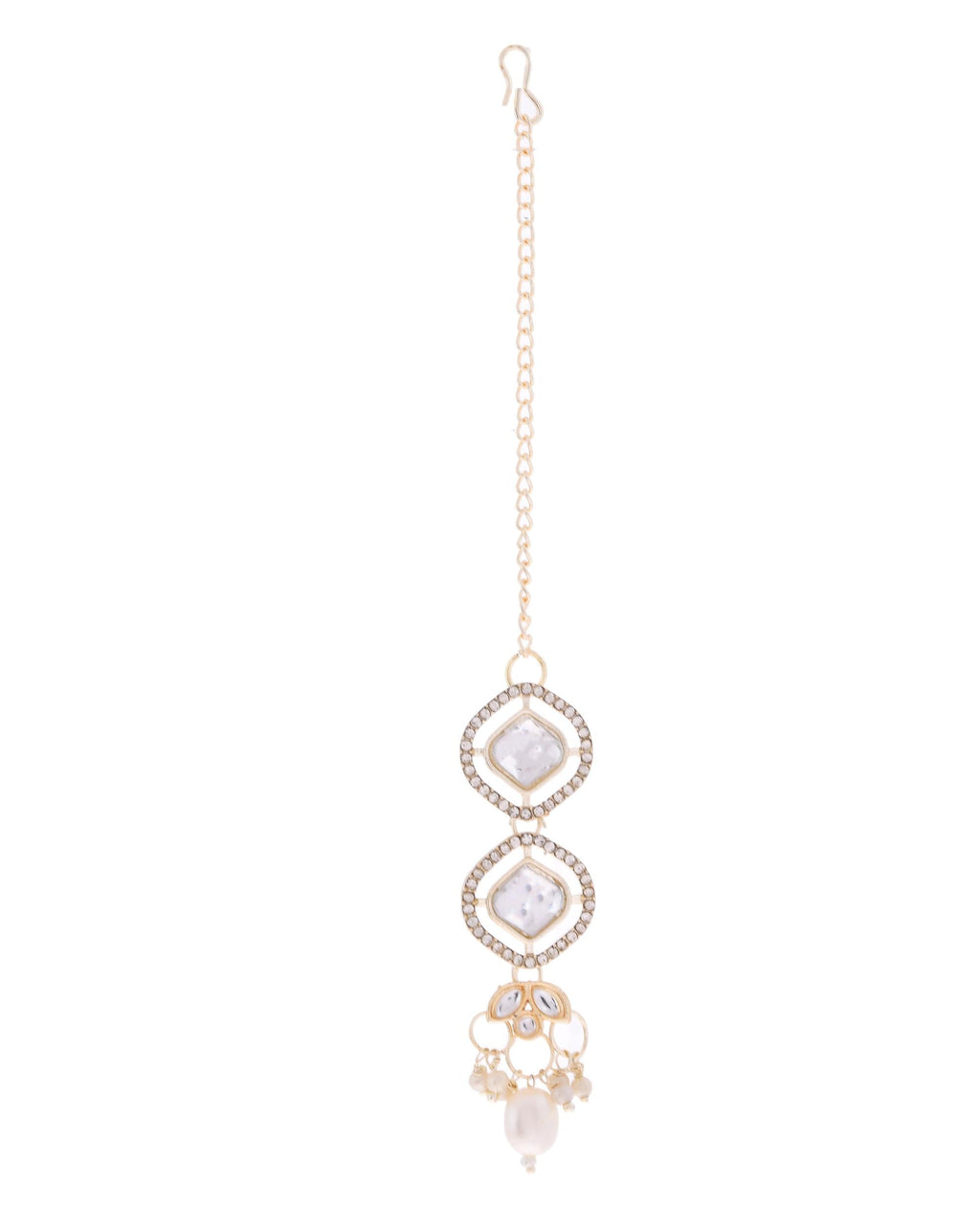 VOJ Gold-Polished Stone With White Beaded Long Jewellery Set
