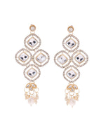 VOJ Gold-Polished Stone With White Beaded Long Jewellery Set