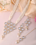 VOJ Gold-Polished Stone With White Beaded Long Jewellery Set