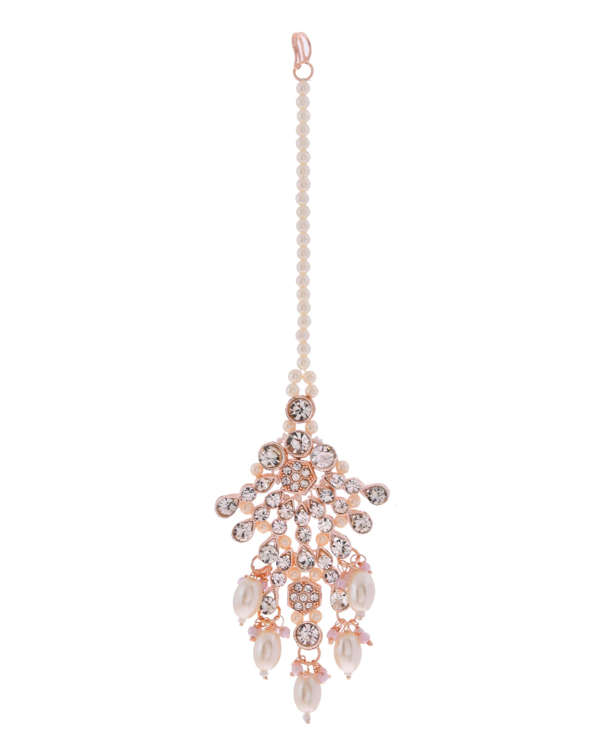 VOJ Gold-Polished Stone Studded Choker Jewellery Set With Maang Tikka