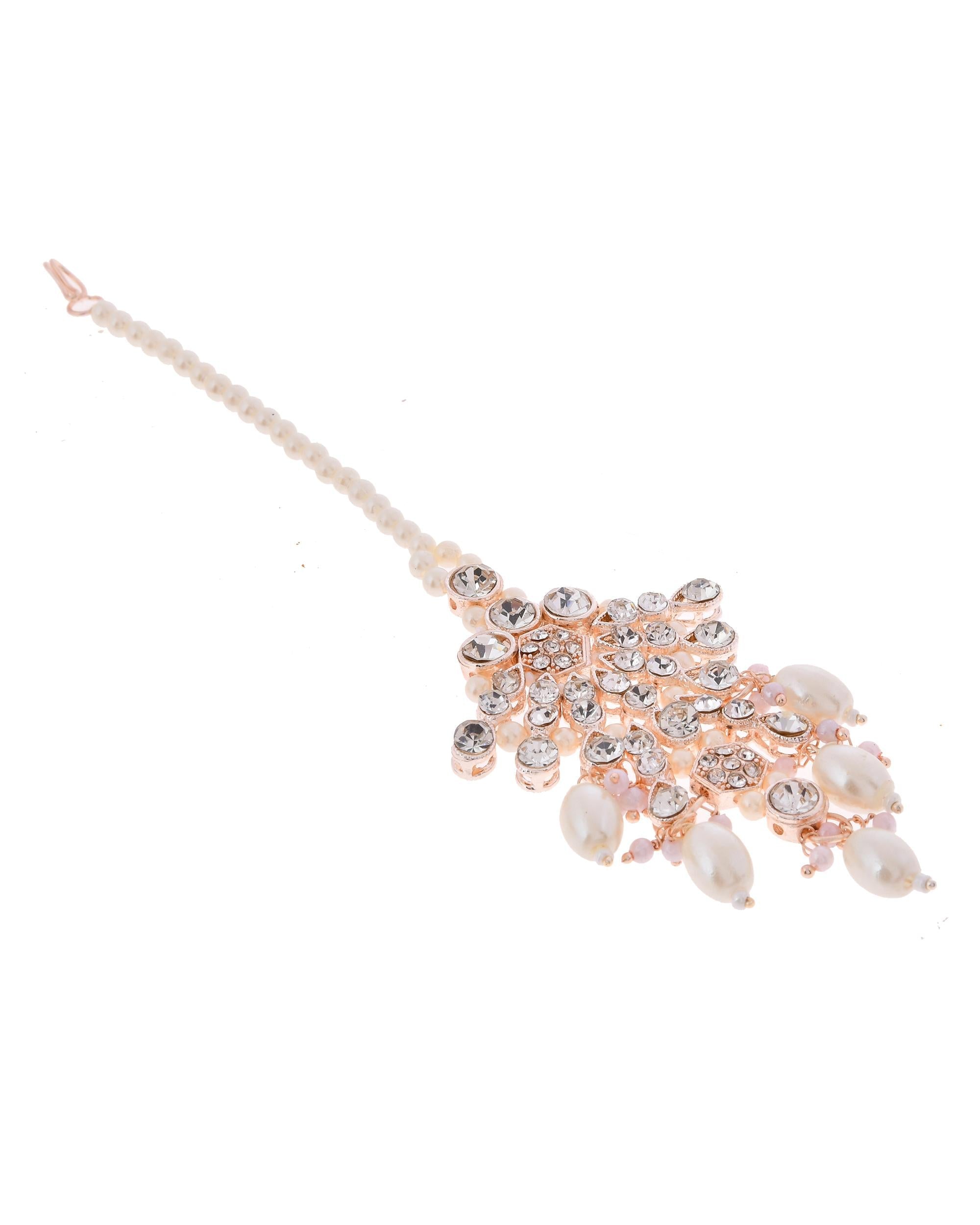 VOJ Gold-Polished Stone Studded Choker Jewellery Set With Maang Tikka