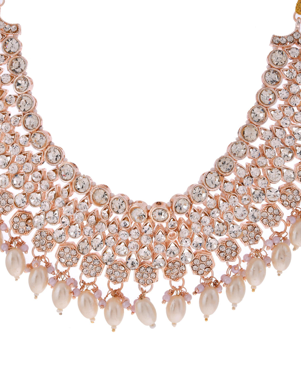 VOJ Gold-Polished Stone Studded Choker Jewellery Set With Maang Tikka