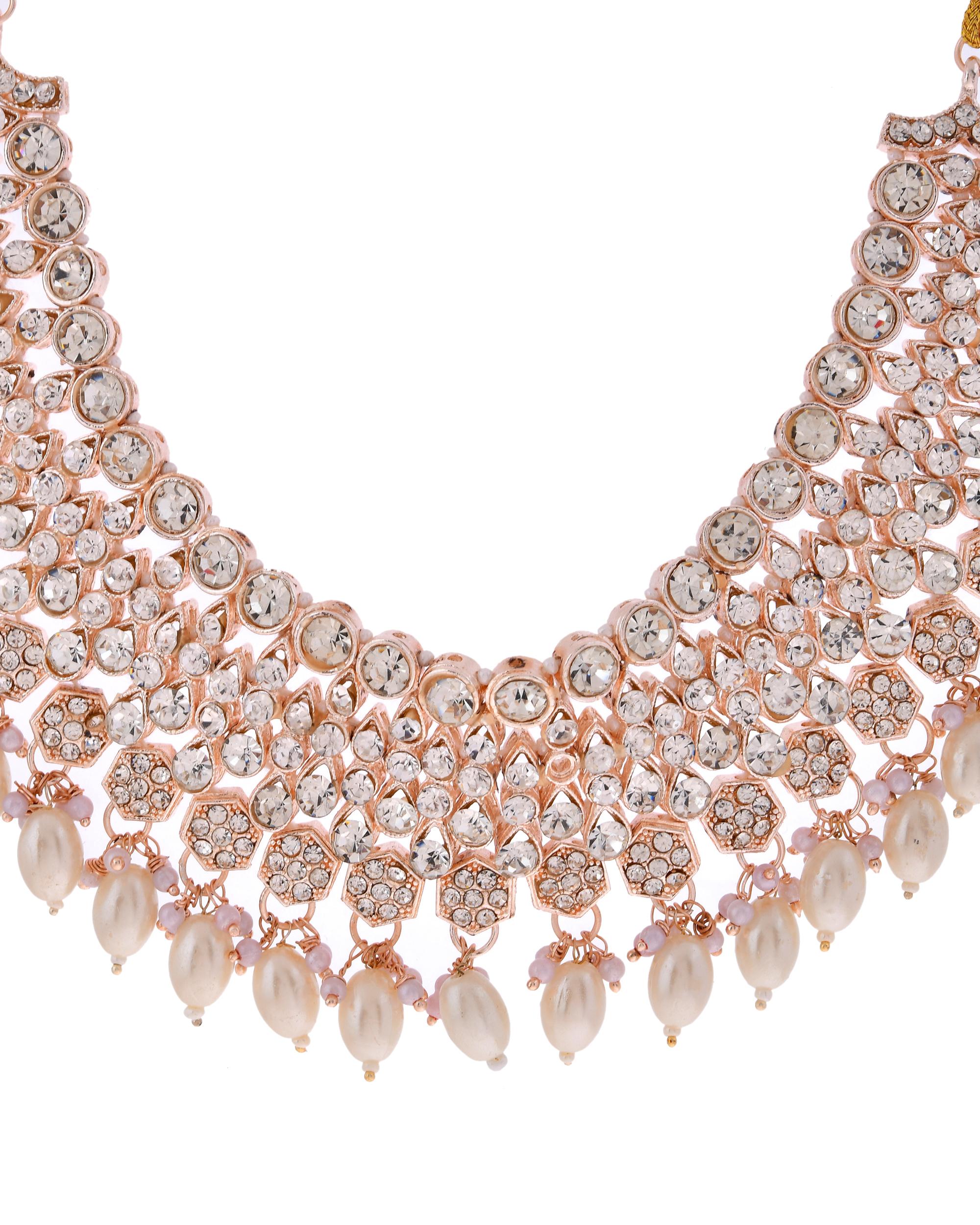 VOJ Gold-Polished Stone Studded Choker Jewellery Set With Maang Tikka