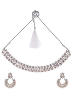 VOJ Silver Plated Stone Studded Jewellery Set With Maang Tikka