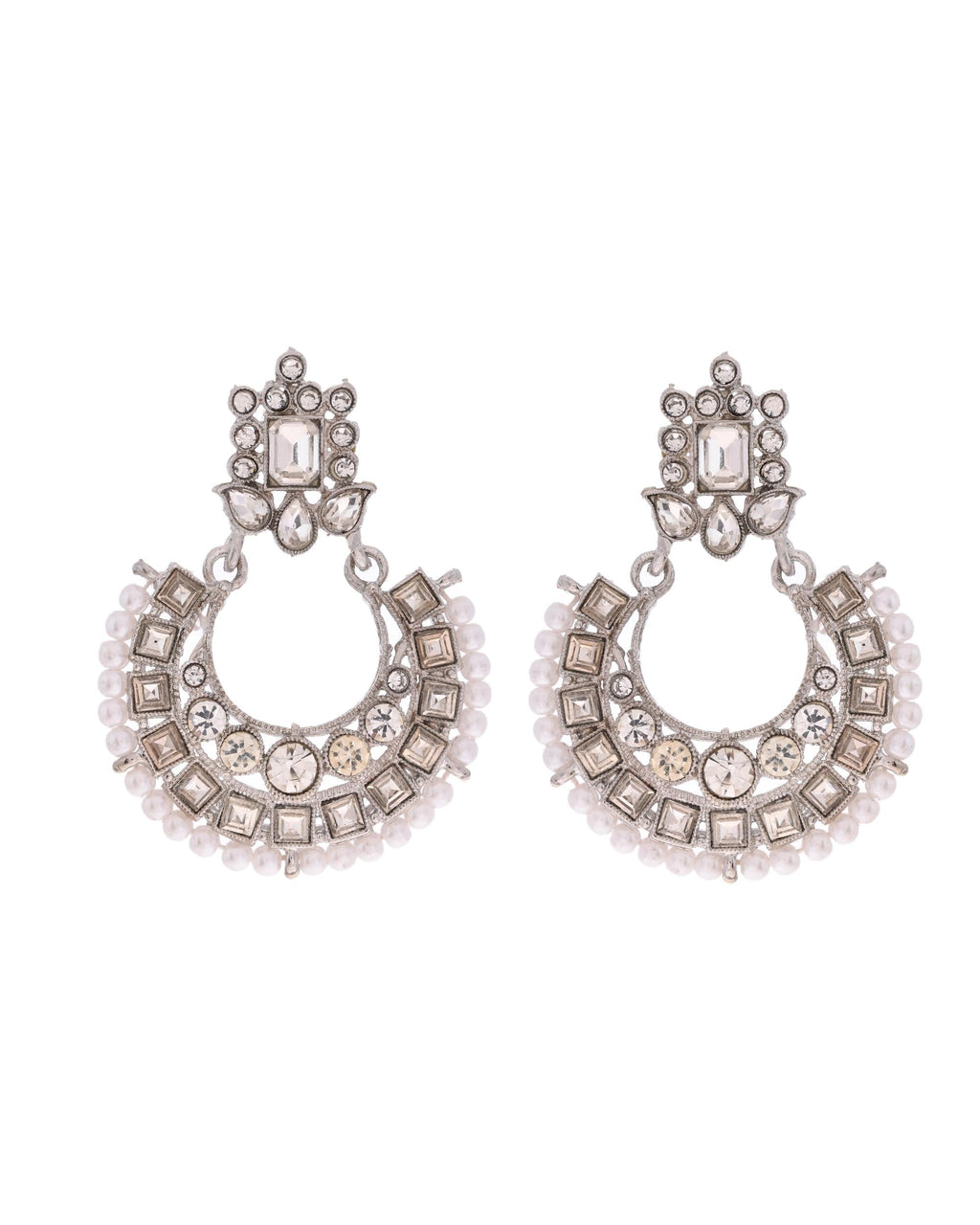 VOJ Silver Plated Stone Studded Jewellery Set With Maang Tikka