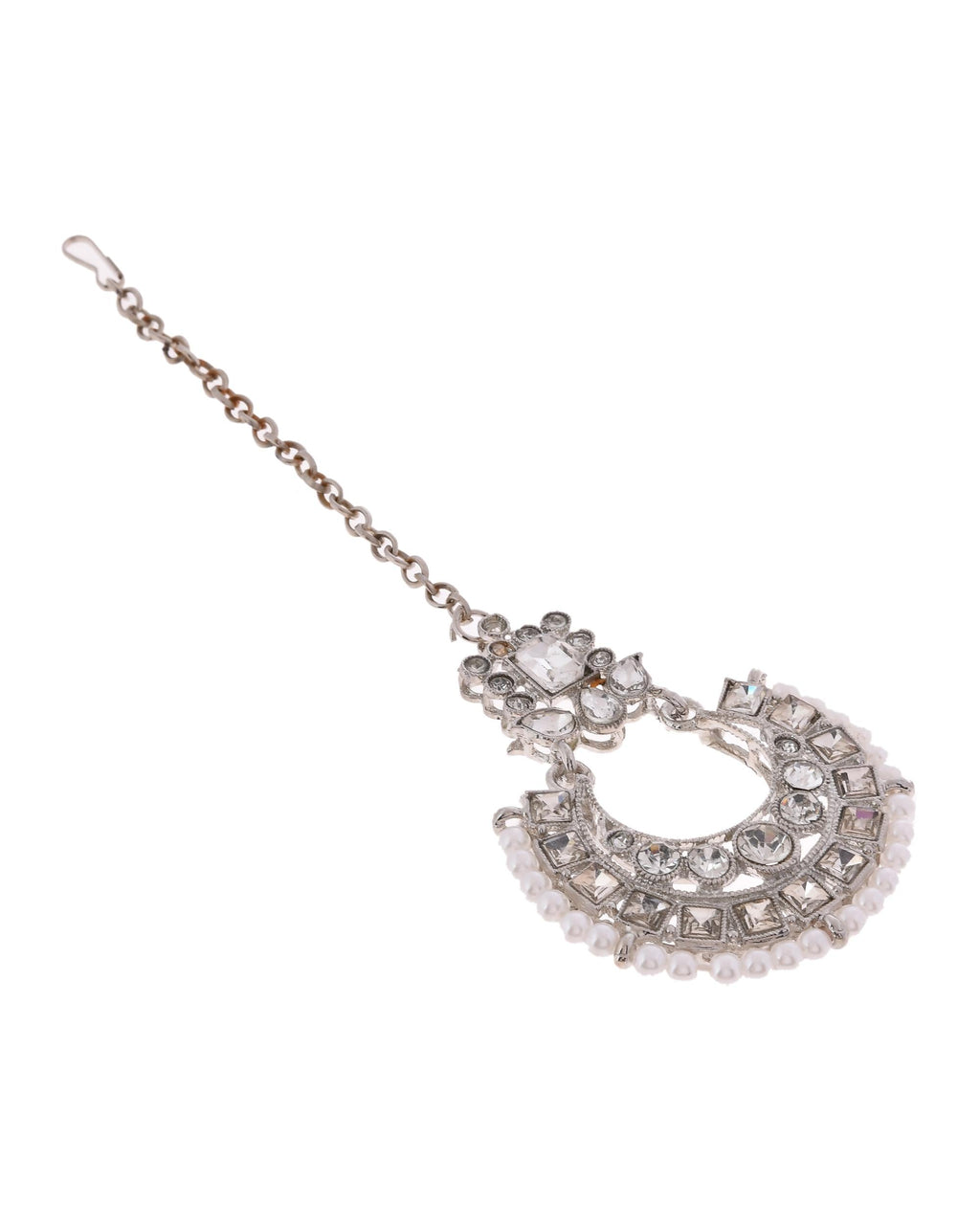 VOJ Silver Plated Stone Studded Jewellery Set With Maang Tikka