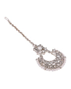 VOJ Silver Plated Stone Studded Jewellery Set With Maang Tikka