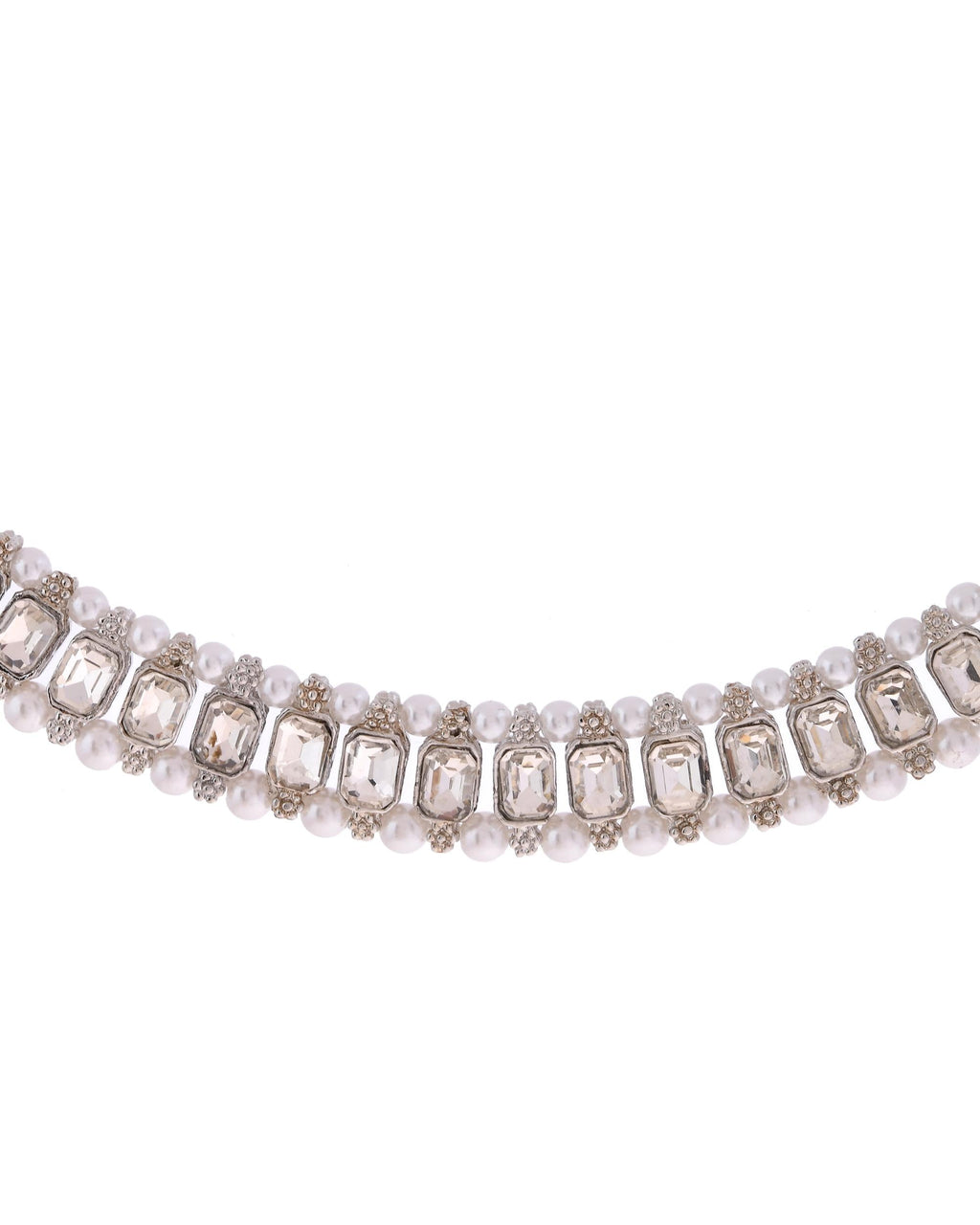 VOJ Silver Plated Stone Studded Jewellery Set With Maang Tikka
