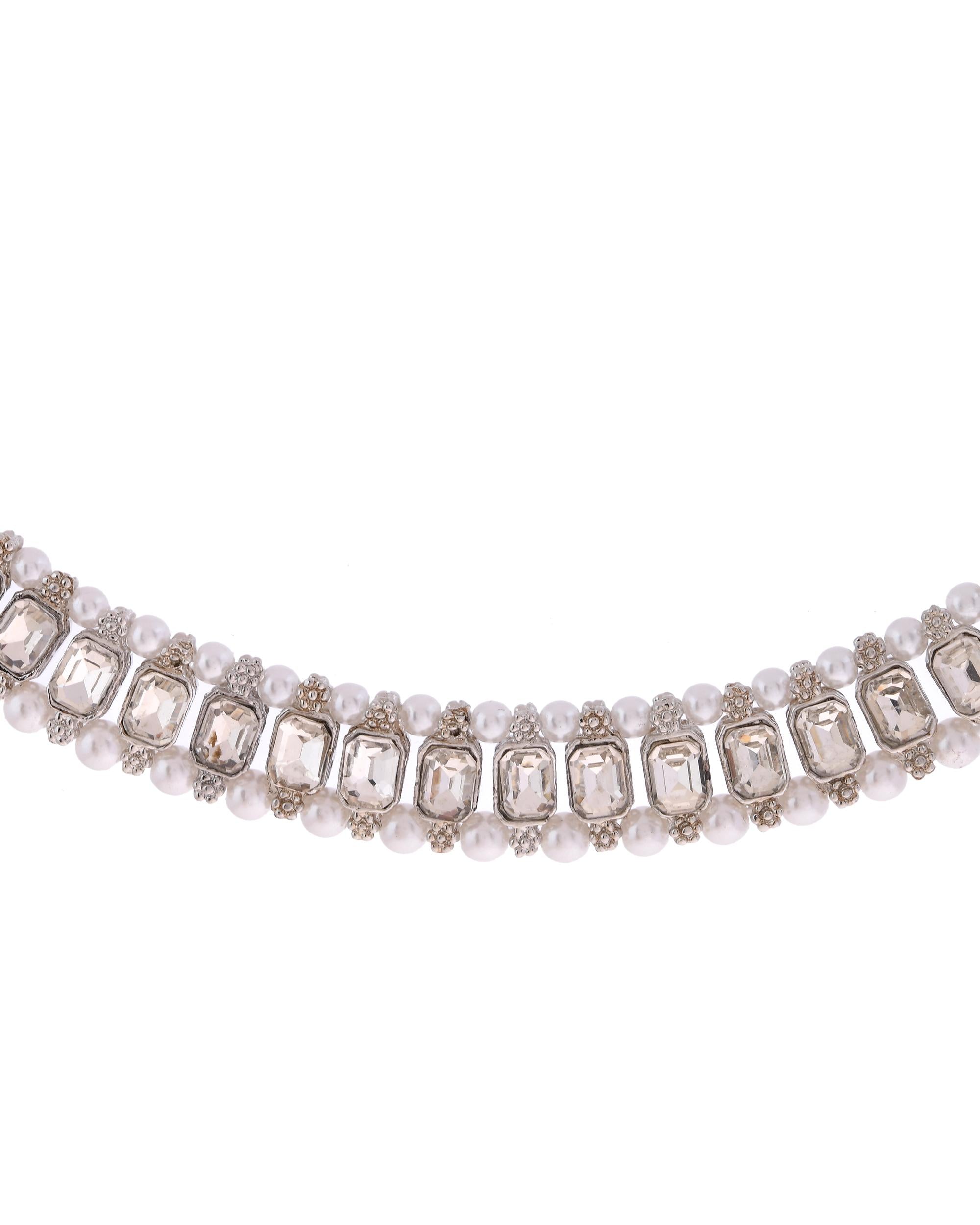 VOJ Silver Plated Stone Studded Jewellery Set With Maang Tikka