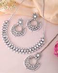 VOJ Silver Plated Stone Studded Jewellery Set With Maang Tikka