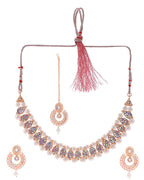 VOJ Gold-Polished Stone And White Beaded Choker Jewellery Set With Maang Tikka
