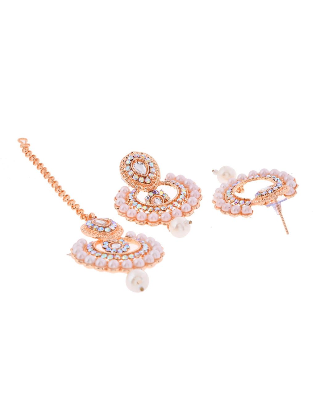 VOJ Gold-Polished Stone And White Beaded Choker Jewellery Set With Maang Tikka
