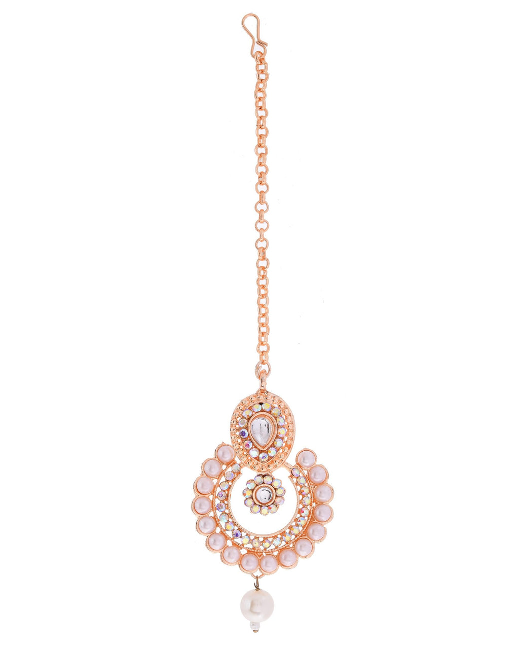 VOJ Gold-Polished Stone And White Beaded Choker Jewellery Set With Maang Tikka