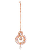 VOJ Gold-Polished Stone And White Beaded Choker Jewellery Set With Maang Tikka