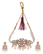 VOJ Gold-Polished Kundan And White Beaded Jewellery Set
