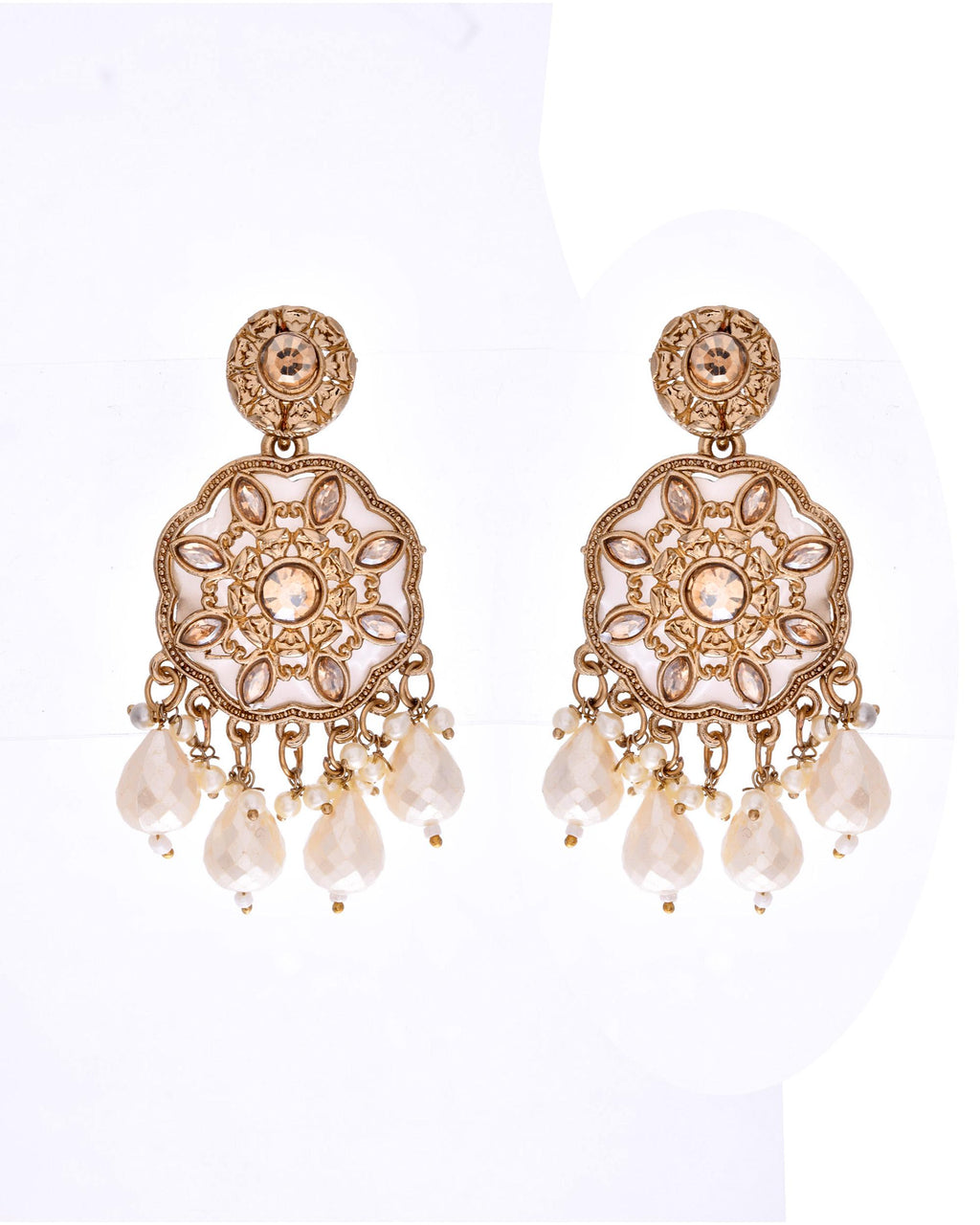 VOJ Gold-Polished Kundan And White Beaded Jewellery Set