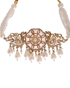 VOJ Gold-Polished Kundan And White Beaded Jewellery Set