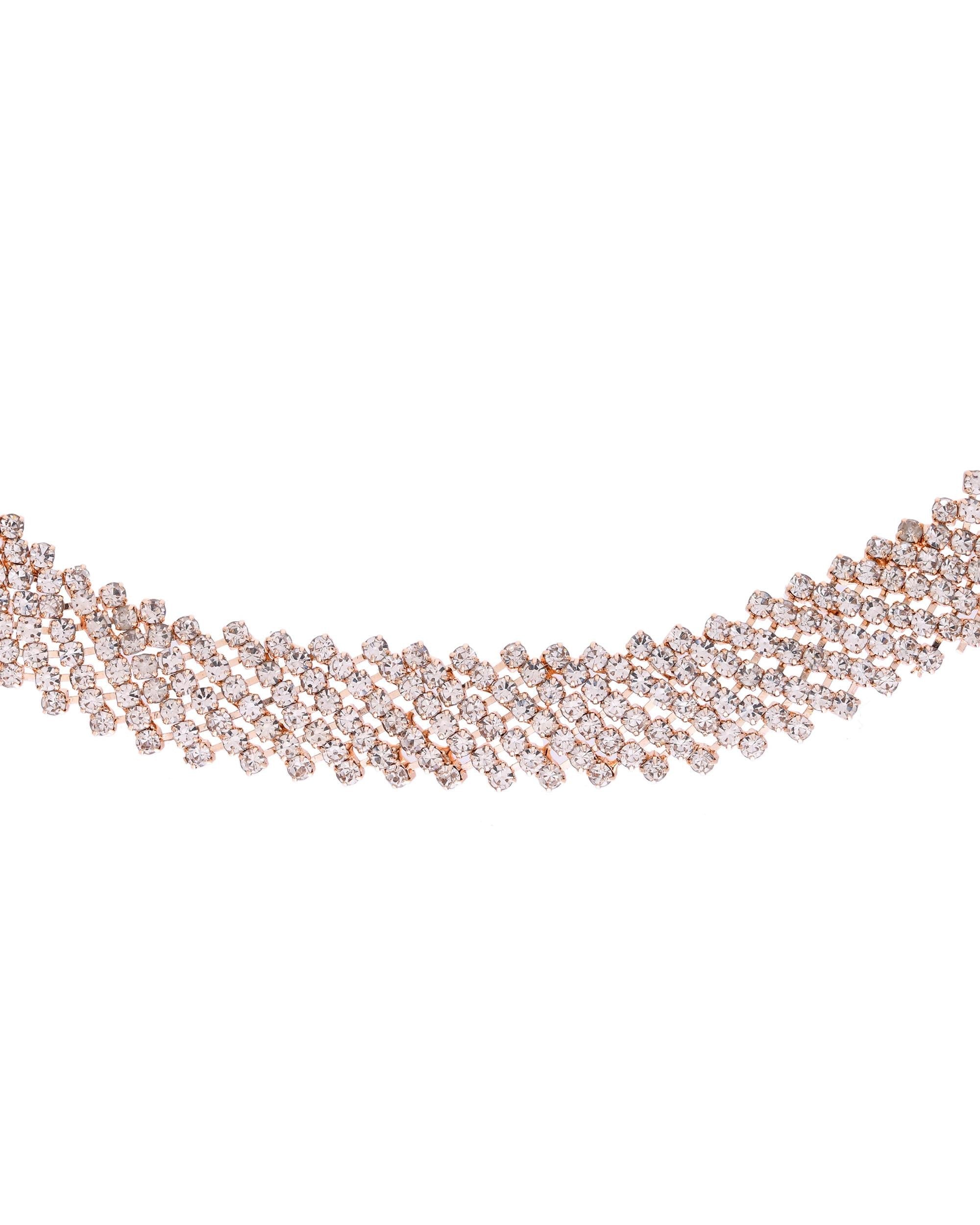 VOJ Gold-Polished Stone Studded Necklace With Earrings Set