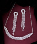 VOJ Silver Plated Stone Studded Necklace With Earrings Set