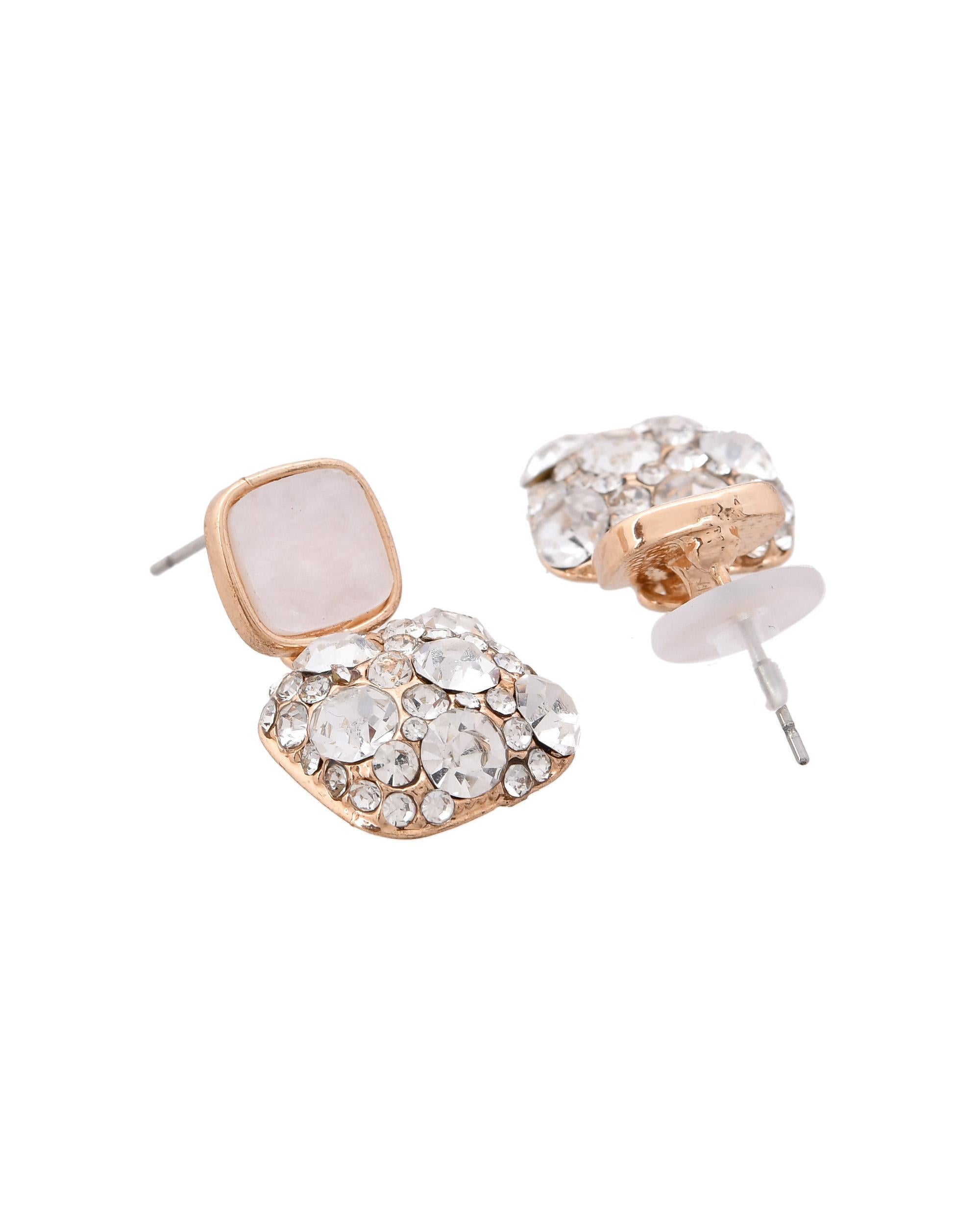 VOJ Stainless Steel Crystal Studded Square Shaped Studs - Distacart