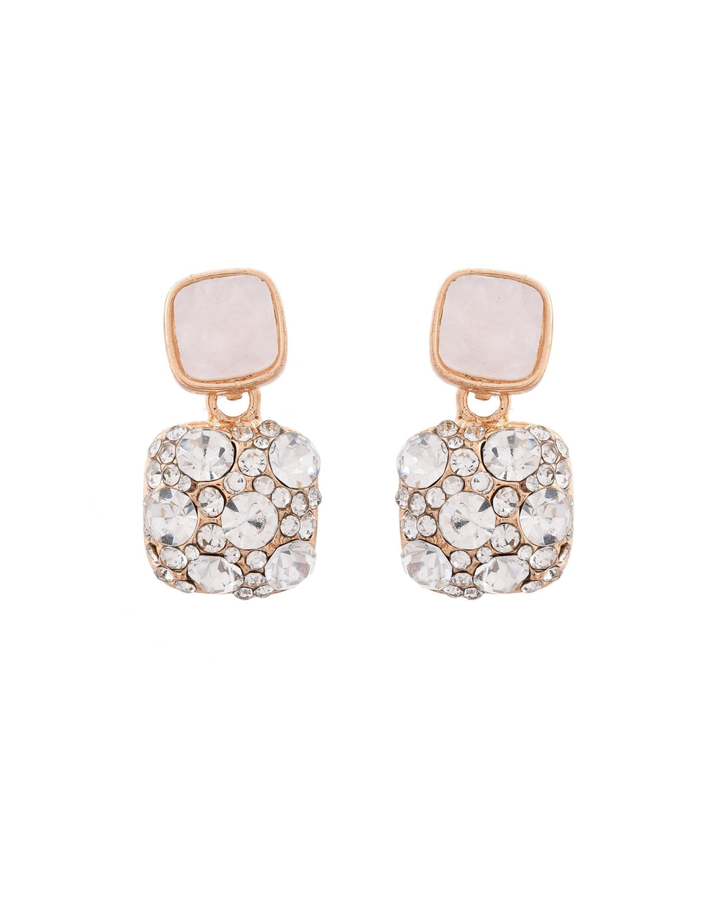 VOJ Stainless Steel Crystal Studded Square Shaped Studs - Distacart