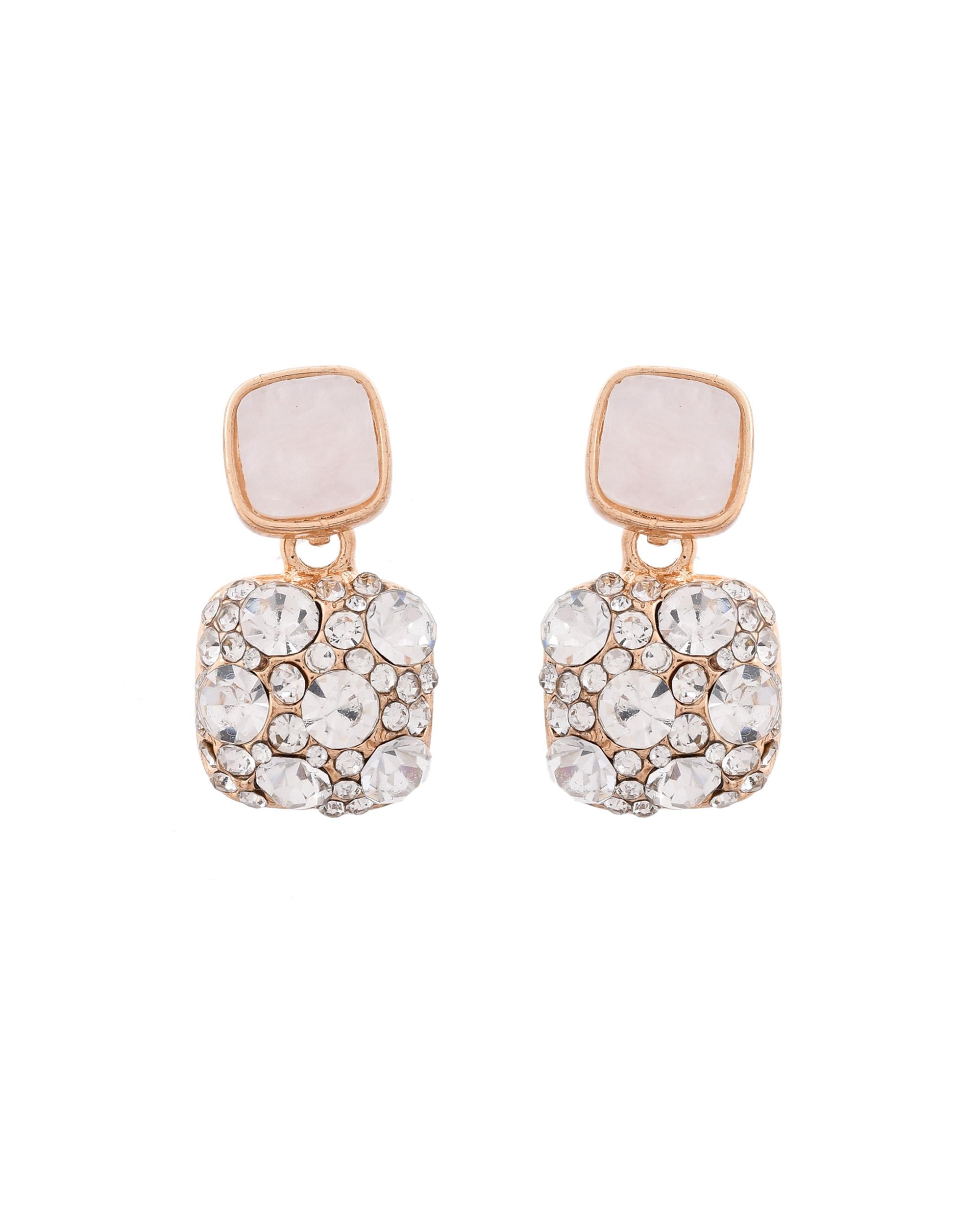 VOJ Stainless Steel Crystal Studded Square Shaped Studs - Distacart