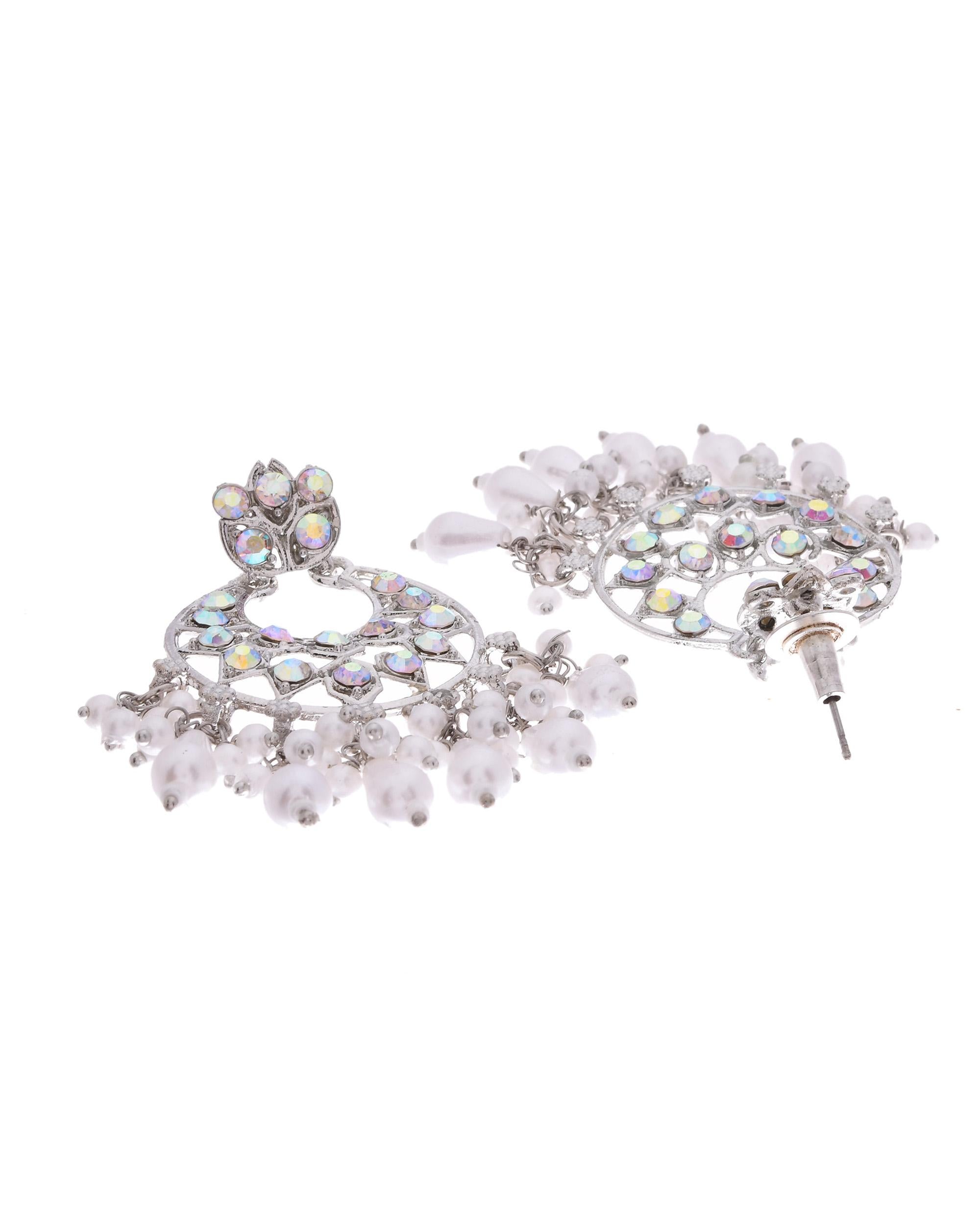 VOJ Silver Plated Stone Studded Studs Earrings - Distacart