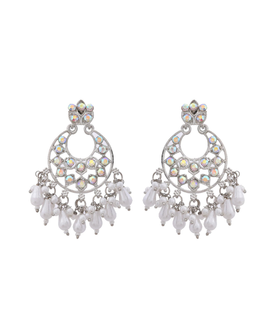 VOJ Silver Plated Stone Studded Studs Earrings - Distacart