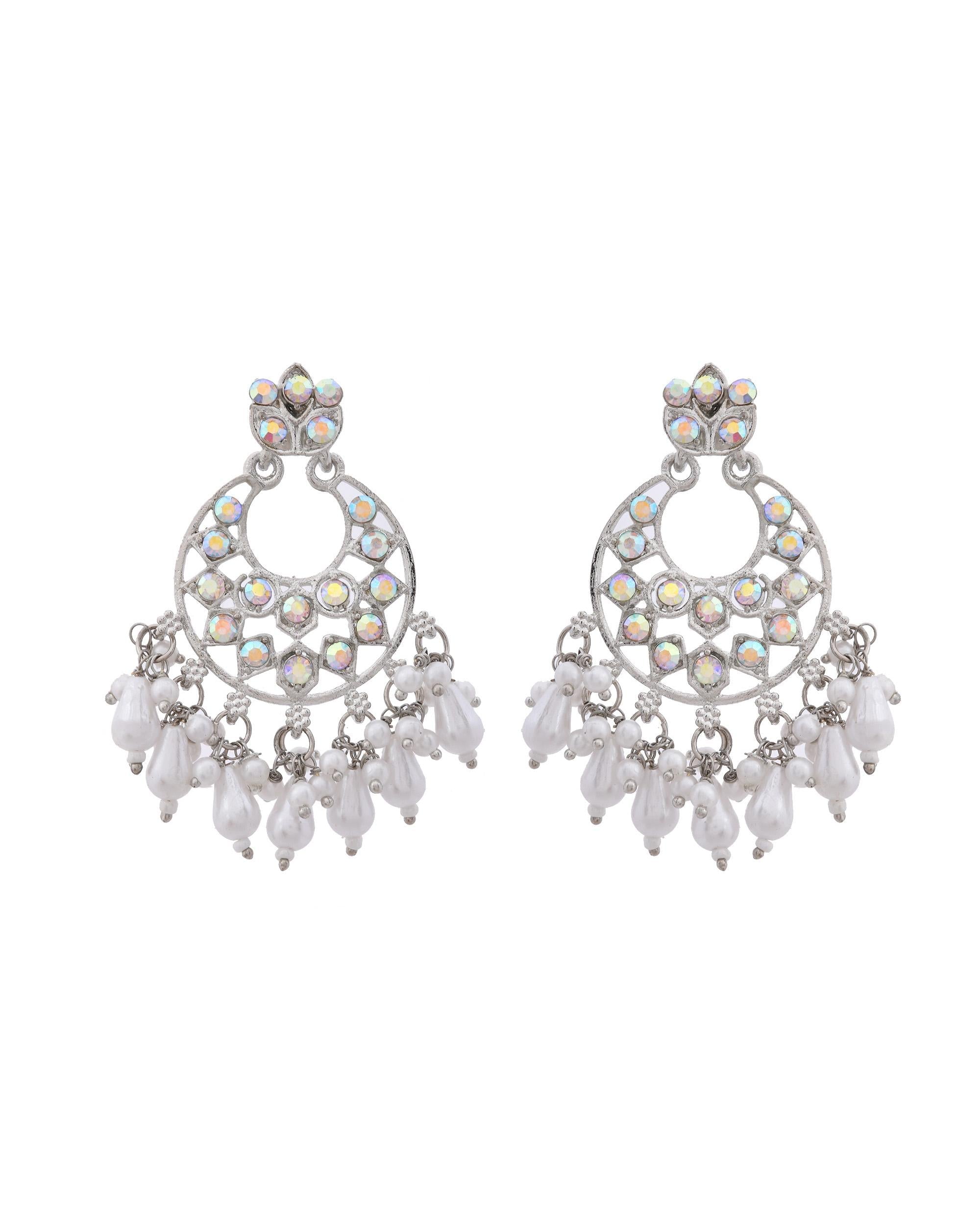 VOJ Silver Plated Stone Studded Studs Earrings - Distacart
