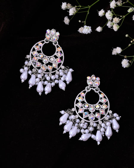 VOJ Silver Plated Stone Studded Studs Earrings