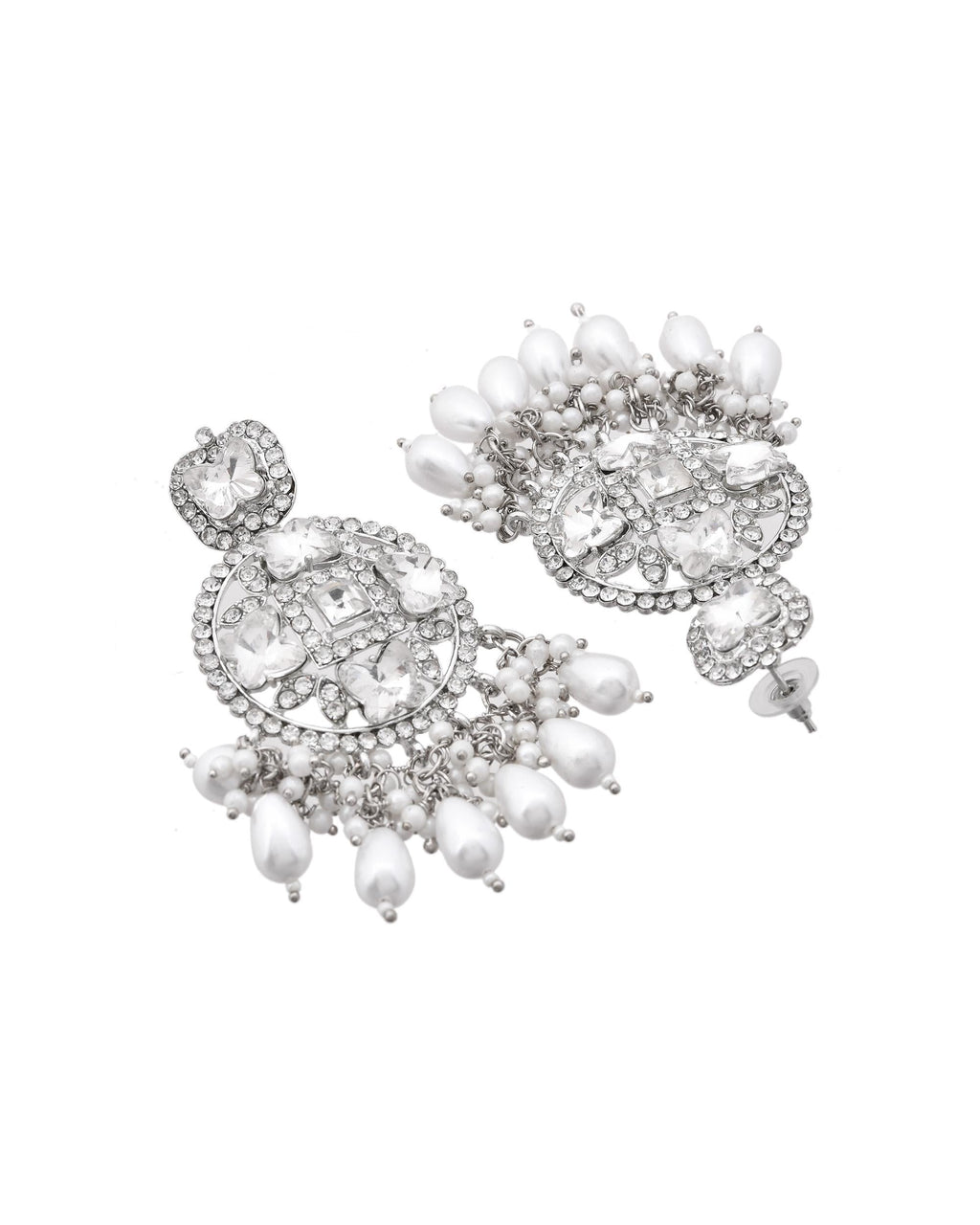 VOJ Silver Plated Stone Studded Crescent Shaped Earrings - Distacart