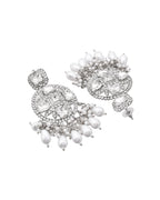VOJ Silver Plated Stone Studded Crescent Shaped Earrings - Distacart