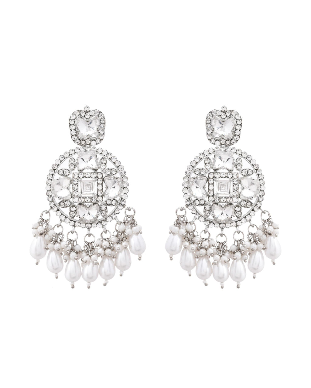 VOJ Silver Plated Stone Studded Crescent Shaped Earrings - Distacart