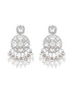 VOJ Silver Plated Stone Studded Crescent Shaped Earrings - Distacart