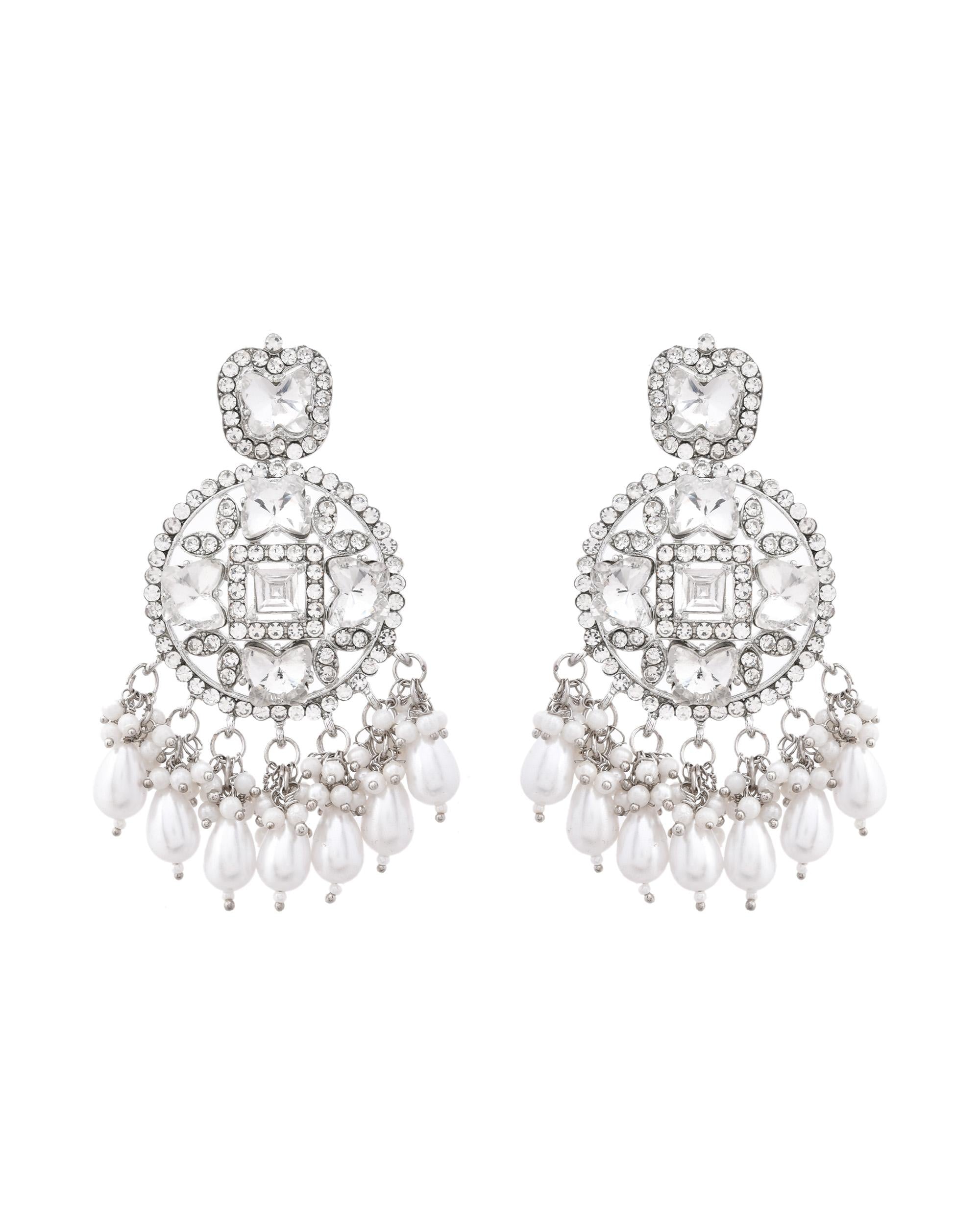 VOJ Silver Plated Stone Studded Crescent Shaped Earrings - Distacart