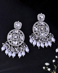 VOJ Silver Plated Stone Studded Crescent Shaped Earrings - Distacart