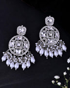 VOJ Silver Plated Stone Studded Crescent Shaped Earrings - Distacart