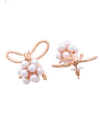 VOJ Rose Gold-Polished Pearl With Bow Shaped Designer Earrings - Distacart