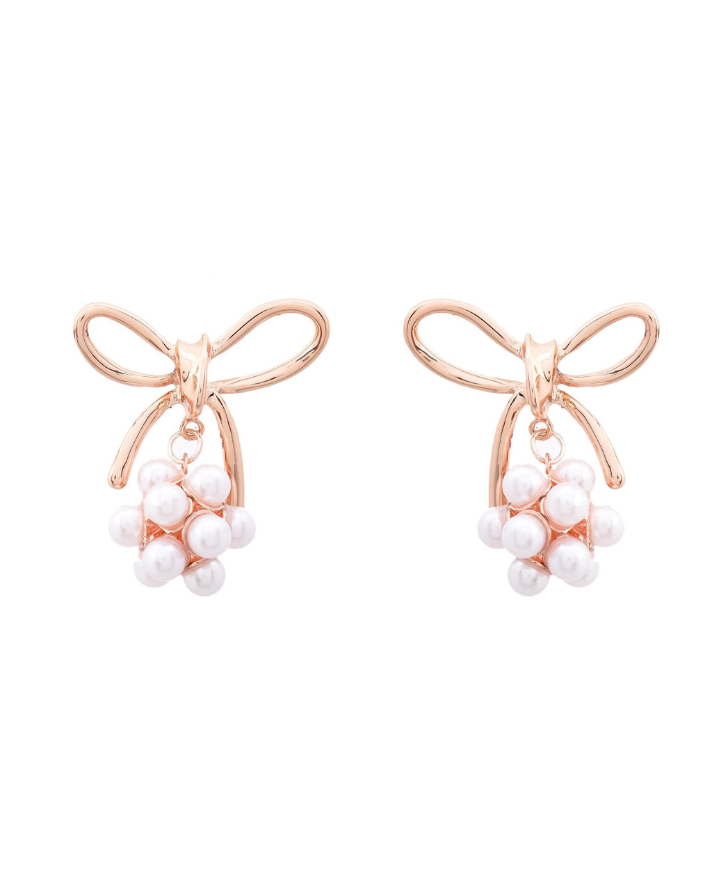 VOJ Rose Gold-Polished Pearl With Bow Shaped Designer Earrings - Distacart