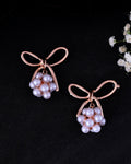 VOJ Rose Gold-Polished Pearl With Bow Shaped Designer Earrings - Distacart