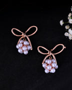 VOJ Rose Gold-Polished Pearl With Bow Shaped Designer Earrings - Distacart