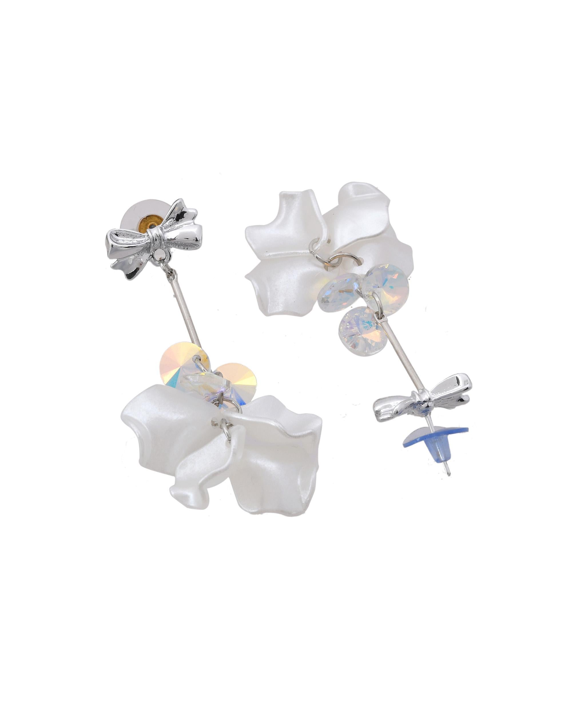 VOJ Silver Plated Bow Drop Earrings - Distacart