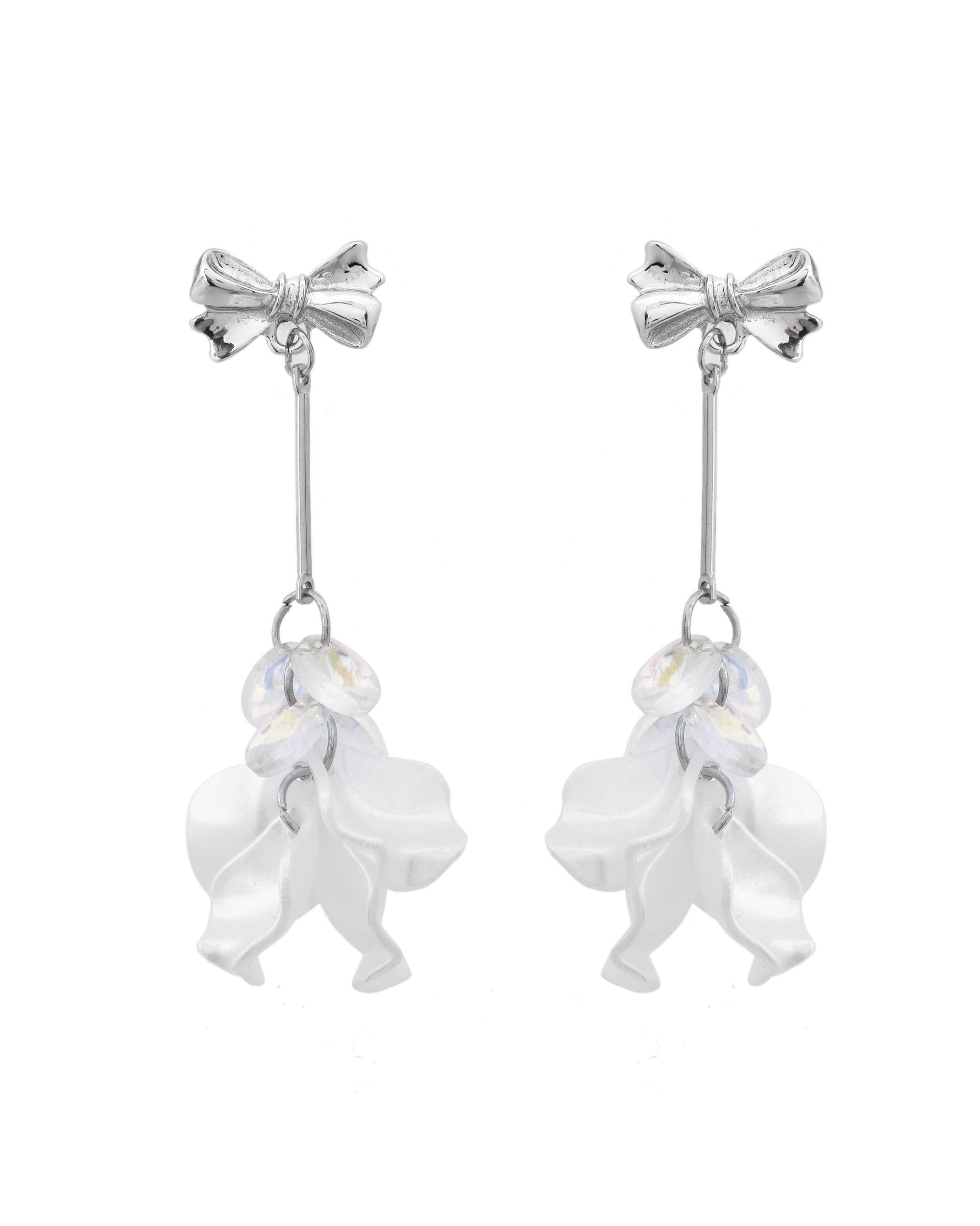 VOJ Silver Plated Bow Drop Earrings - Distacart