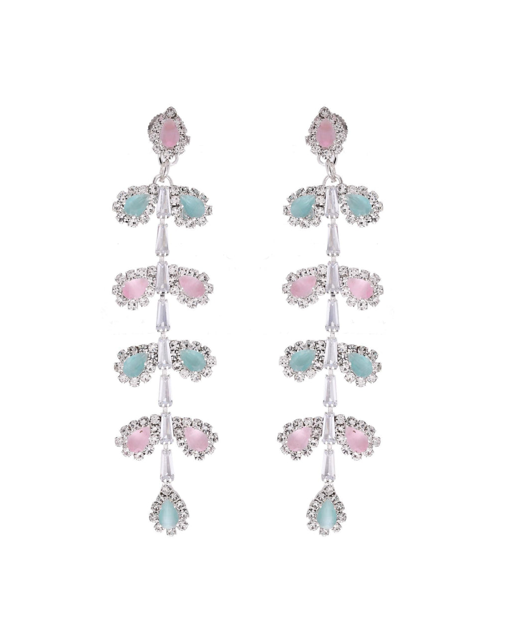 VOJ Silver-Toned Mind Green And Pink Leaf Shaped Drop Earrings - Distacart