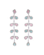 VOJ Silver-Toned Mind Green And Pink Leaf Shaped Drop Earrings - Distacart