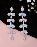 VOJ Silver-Toned Mind Green And Pink Leaf Shaped Drop Earrings - Distacart