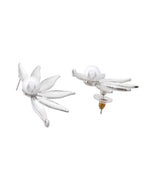 VOJ Silver Plated Stainless Steel Pearl Flower Shaped Studs - Distacart