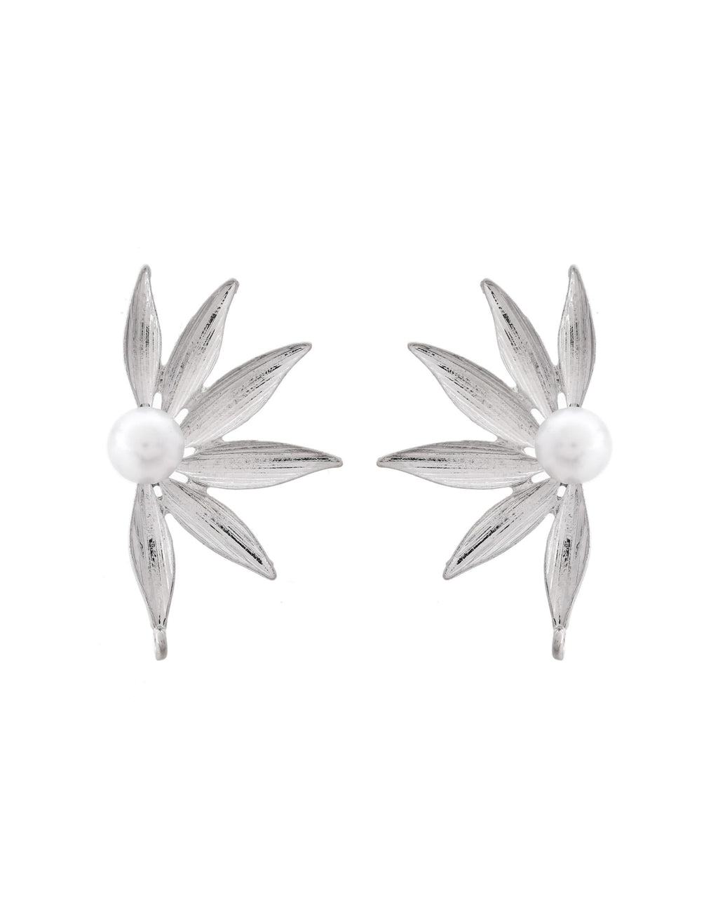 VOJ Silver Plated Stainless Steel Pearl Flower Shaped Studs - Distacart